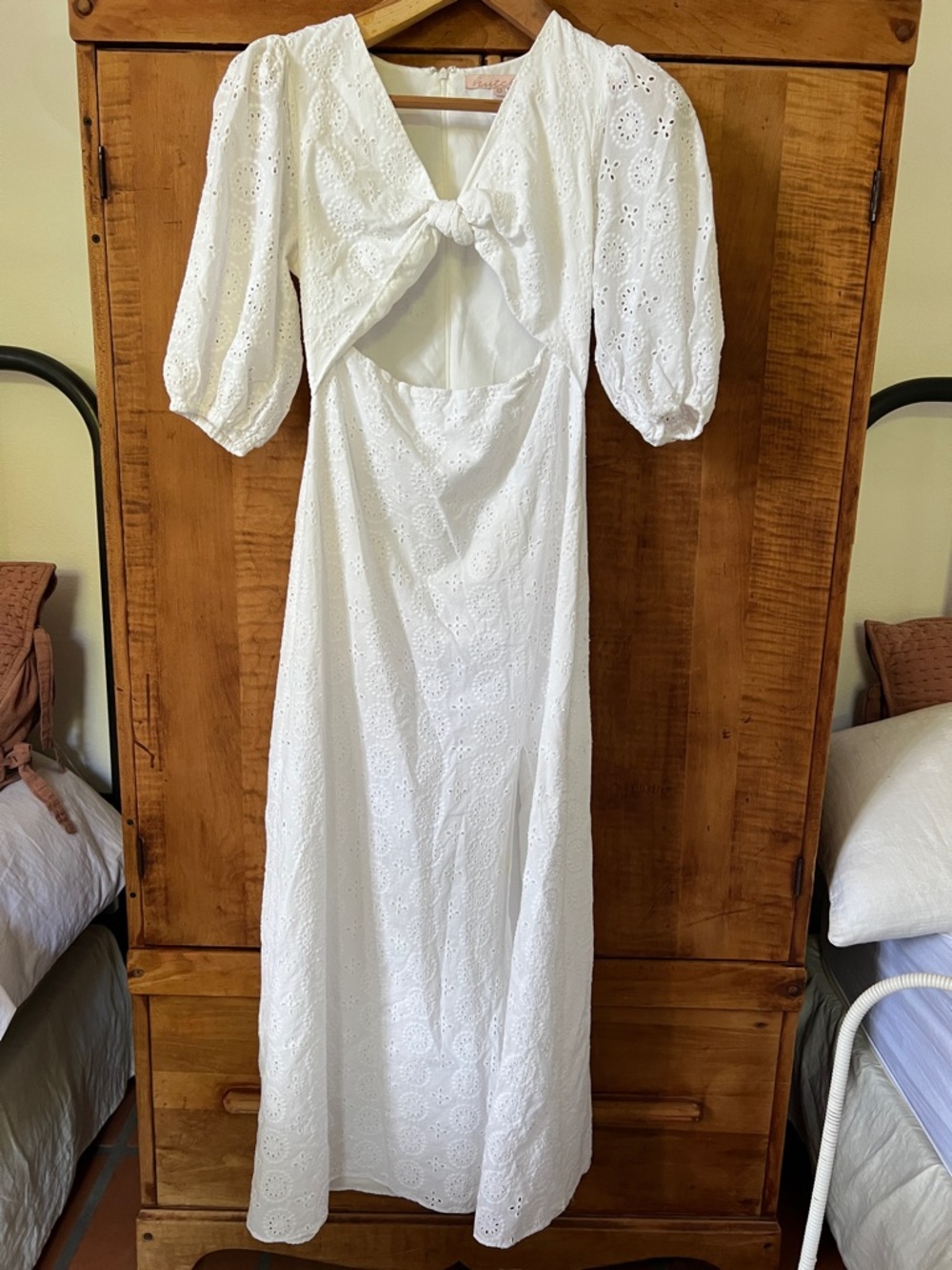 Hutch White Eyelet Maxi Dress with Tie-Front Cutout